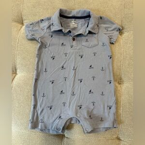 Carter's Light Blue Polo Romper with Navy Anchor & Sailboat Print 18m summer